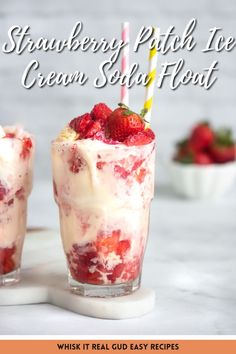 strawberry pitch ice cream salad float with strawberries