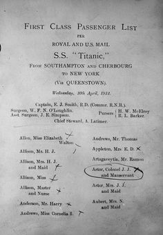 the first class passenger list for royal and u s mail from southampton to new york