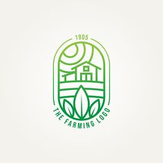 the farming logo is shown in green and white, with an image of a house on