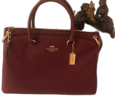 Luxury Burgundy Coach Bag, Coach Burgundy Satchel For Travel, Coach Burgundy Satchel Bag, Coach Burgundy Satchel For Shopping, Coach Burgundy Bag With Detachable Handle, Burgundy Coach Bag With Detachable Handle, Coach Burgundy Shopping Bags, Small Canvas Bags, Coach Leather Bag