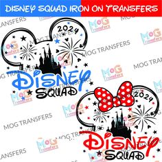 disney squad iron on transferers with mickey mouse ears and castle in the background, disneyland squad