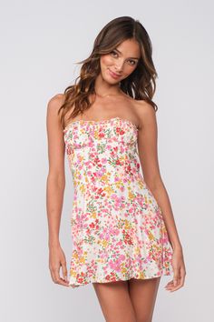 Discover the A Pop of Floral Strapless Mini Dress at BohoPink.com! Cute white floral print mini dress with bustier bodice. Express shipping is available! Floral Print Strapless Dress With Sweetheart Neckline, White Dresses With Floral Print And Straight Neckline, Strapless Mini Dress With Fitted Bodice For Summer, Spring Bandeau Corset Dress With Fitted Bodice, White Floral Dress With Sweetheart Neckline For Garden Party, Strapless Spring Floral Dress For Brunch, Pink Bandeau Dress With Floral Print, Spring Strapless Floral Dress For Brunch, Flirty White Mini Dress With Straight Neckline