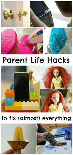 there are many different pictures with the words parent life hacks to fix almost everything