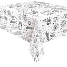 a white table cloth with black and white cartoon characters on it, along with the words'star wars '