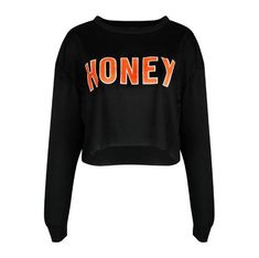 HONEY Sexy Pullover &ndash; Momytees Black Crop Top Hoodie, Black Long Sleeve Crop Top, Crop Top Women, Loose Hoodie, Crop Top Hoodie, Long Sleeve Blazers, Fashion Black, Long Sleeve Crop, Printed Sleeves