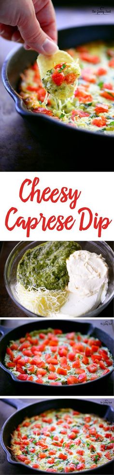 cheese caprese dip recipe with tomatoes and spinach