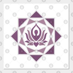 the lotus symbol in purple and white on a gray background with an inverted triangle pattern