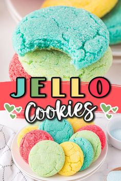 jello cookies are stacked on top of each other with the words jello cookies above them