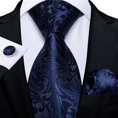 Midnight Blue Floral Tie Mens Wedding Ties, Royal Blue Tie, Necktie Set, Mens Silk Ties, Tie For Men, Tie Gifts, Cufflink Set, Cufflinks Wedding, Wedding Ties