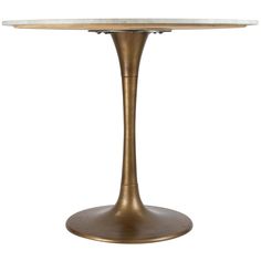 a gold pedestal table with marble top