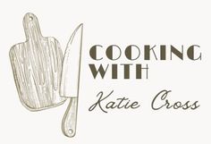 the logo for cooking with kate cross shows a cutting board, knife and spatula