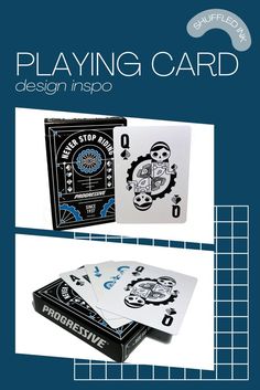 the front and back cover of playing card design infopo, featuring four different decks