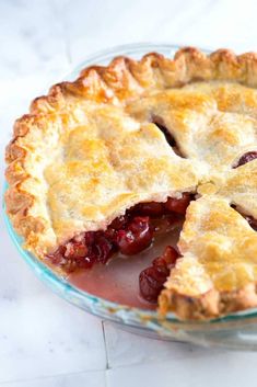 a pie sitting on top of a white counter