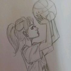 a drawing of a girl holding a basketball