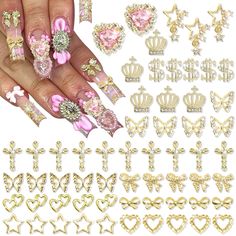 PRICES MAY VARY. Shiny Crystal Design - Our gold star charms for nails are designed from alloy and shiny sparkly crystal, The unique rhinestone design keeps your nails shiny all the time Many Types for Choice - These 3D gold nail charms cross have 12 different shapes about 180pcs,so many shapes and enough quantity for your choice, to fully meet your daily manicure needs Fashion Forward - Gold butterfly nail charms stay ahead of the trends with charms that create to the latest in fashion and nail Crown Nails, Nail Charm, Star Nail, Heart Butterfly, Gold Nail, Gold Money, Dollar Sign, Craft Decoration, Butterfly Nail