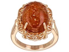 Timna Jewelry Collection™ 16x12mm Oval Sunstone Solitaire Copper Ring. Measures approximately 0.70"L x 0.83"W. Not sizeable. Gold Ring With Large Oval Cabochon Stone, Gold Oval Ring With Large Stone, Formal Oval Ring With Large Stone, Rose Gold Oval Cabochon Ring, Rose Gold Cabochon Oval Rings, Sunstone Jewelry, Copper Ring, Cheer You Up, Copper Material