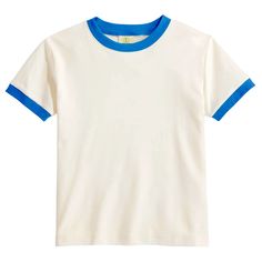 A Nostalgic Tribute To The Iconic Retro Times In Off White And Blue Colors. Crafted With Care, This Ringer Tee Combines Classic Design Elements With A Touch Of Vintage Charm. Made From High-Quality Cotton, Our Ringer T-Shirt Offers A Comfortable And Breathable Fit Retro Cream Short Sleeve T-shirt, Retro Beige Short Sleeve T-shirt, Retro Cream Cotton Tops, Retro Cream Cotton Top, Cream Cotton Retro Top, Retro Beige Crew Neck T-shirt, Retro Beige Crew Neck Top, Beige Retro Crew Neck T-shirt, Retro Beige Cotton Tops