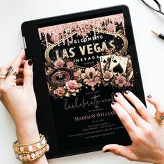 Las Vegas Bachelorette Luxury Black Pink Gold Invitation Pink Gold Invitation, Madison Williams, Las Vegas Bachelorette, Vegas Bachelorette, Gold Invitations, Las Vegas Nevada, Gold Design, Pink Gold