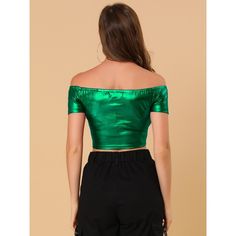 Cut in a cropped silhouette that falls above the waist, with a fitted bodice completing the look. This metallic crop top has a fitting cut with an off-the-shoulder design. High-waisted trousers are the perfect companion for a crop top, and off-the-shoulder tops are big news for nights out. This shiny top is perfect for a party or a girl's night out. Fitted Bandeau Crop Top For Club, Trendy Fitted Off-shoulder Top For Party, Cropped Tops For Club And Party Season, Fitted Off-shoulder Top For Summer Party, Green Fitted Off-shoulder Top, Trendy Off-shoulder Party Top, Fitted Cropped Tops For Party Season, Trendy Off-shoulder Top For Party, Trendy Fitted Off-shoulder Crop Top