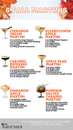 Fall Martinis Fall Martini Recipes, Fall Martinis, Fall Martini, Fruity Rum Drinks, Christmas Martini Recipes, Autumn Beverages, Salted Caramel Vodka, Cinnamon Simple Syrup, Pear Vodka