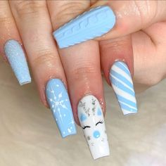 Ongles Baby Blue, Olaf Nails, Christmas Nail Designs Acrylic, Blue Christmas Nails, Light Blue Nails, Baby Blue Nails, Christmas Mix, French Manicure Nails, Blue Acrylic Nails