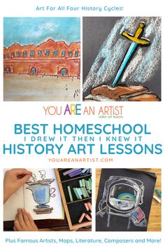 an advertisement for the best homeschool history art lesson with pictures and text on it