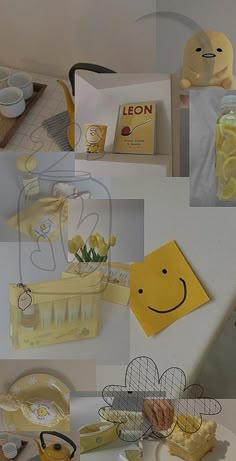 a collage of photos with lemons and other items