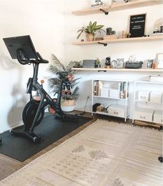 an exercise bike in a home gym