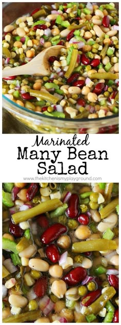 two pictures with different types of beans in them and the words, married mary bean salad