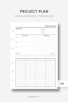 the printable project plan is shown in black and white