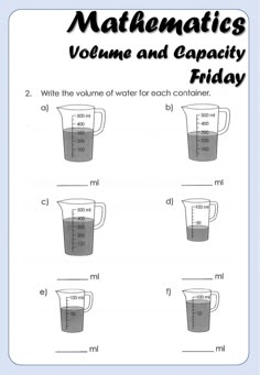 the worksheet for measuring volume and capacity in a blender is shown below