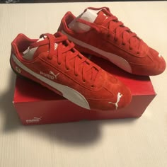 Red Mens Shoes, Speed Cat Puma, Red Puma Sneakers With Round Toe, Puma Lace-up Running Shoes, Red Leather Puma Sneakers, Puma Logo Sneakers For Jogging, Puma Logo Slip-on Sports Sneakers, Puma Logo Slip-on Sneakers For Sports, Puma Slip-on Sports Sneakers