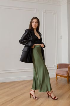 Silk Skirt Olive Maxi Long Skirt Trendy Woman Silk Armani | Etsy Green Formal Midi Skirt, Green Flowy Formal Skirt, Elegant Green Maxi Skirt For Evening, Formal Green Flowy Skirt, Elegant Green Evening Maxi Skirt, Spring Maxi Length Satin Skirt, Spring Satin Maxi Skirt, Green Flared Skirt For Formal Occasions, Satin Maxi Skirt For Workwear