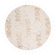 a round rug with small white and orange dots on the center, in front of a white background