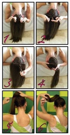 Hair for a game. A quick (and cute) ponytail that keeps hair off the back of your neck! Upside Down French Braid, Upside Down Braid, French Braid, Great Hair, Hair Dos, Ponytail Hairstyles, Hair Designs, Diy Hairstyles, Pretty Hairstyles