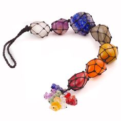 multicolored glass beaded bracelet with black cord