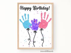 two handprints with the words happy birthday on them