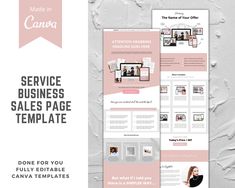 a pink and white flyer template for a business company, with the words service business sales page on it