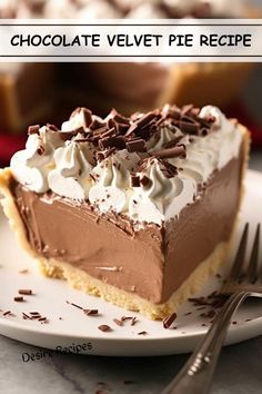 a slice of chocolate velvet pie on a plate