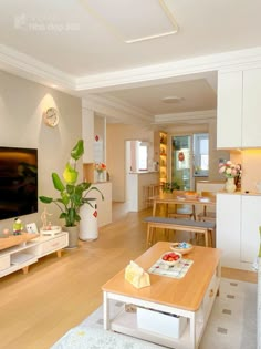 a living room filled with furniture and a flat screen tv mounted on a wall above a wooden coffee table