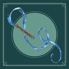 a blue ribbon with an ornate design on the end is in front of a green background