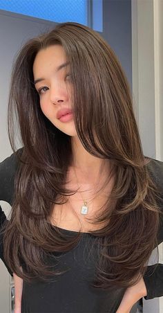 Long Wispy Side Bangs, Korean Long Layered Haircut, Front Layers Long Hair, Long Front Bangs, Butterfly Haircut, Haircut 2024, Haircuts For Medium Length Hair, Brown Hair Looks