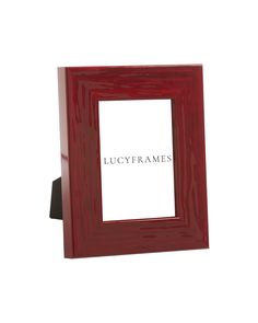 a red wooden frame with the word luckyframes on it's front side