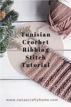 the finished crochet ribbing stitch pattern is shown next to a ball of yarn