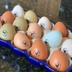 an egg tray filled with brown and white eggs