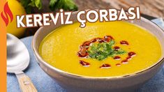 there is a bowl of soup with garnishes in it and the words kereviz corbai above it