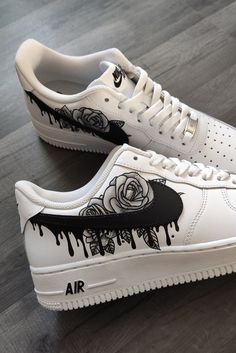 The Black Pink Drip Custom Air Force 1 is a must-have for sneakerheads. Upgrade your shoe collection with this streetwear classic. Featuring a unique pink drip design and iconic Air Force 1 silhouette, these shoes look as good as they feel. Showcase your style with a classic. Exactly as shown in the pictures. 📷 Brand New & Authentic. 💯 Hand Painted with attention to detail. 👨‍🎨 Waterproof and Flexible. ❤️ Unisex model. Please refer to the Size Chart. 👟👫 Free Worldwide Shipping. ✈️🌍 Air Force Noir, Custom Sneakers Diy, Diy Sneakers, Custom Kicks