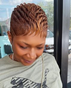 All Posts • Instagram Relaxed Hairstyles, Finger Waves Short Hair, Sleek Short Hair, Hair Color For Dark Skin, Super Short Pixie