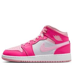 (GS) Air Jordan 1 Mid 'Fierce Pink' FD8780-116 (AJ1/SNKR/Retro/Mid Top/Non-Slip/Basketball/Shock-absorbing) Jordan 1 Colors, Air Max 96, Jordans 1, Pink Jordans, Sneakers Noir, Nike Dunk High, Air Jordan 3, Custom Nikes, Mid Top