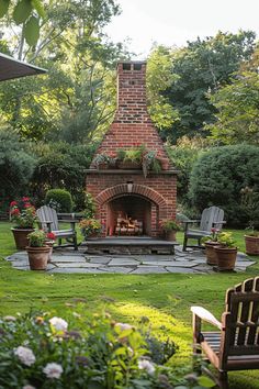 Transform Your Backyard: 25 Stunning Outdoor Fireplace Ideas for Cozy Evenings Outdoor Patio Ideas With Fireplace, Outdoor Chimney Fireplace, Outdoor Corner Fireplace, Brick Outdoor Fireplace, Outdoor Fireplace Brick, Backyard Deck Ideas, Creative Backyard, Outdoor Wood Fireplace